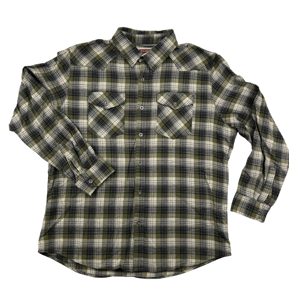 Wrangler Shirt Mens XL Plaid Flannel Button-Up Western Outdoor Long Sleeve